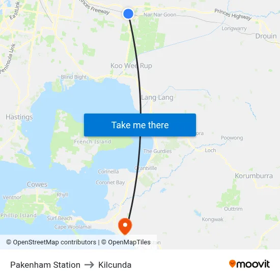 Pakenham Station to Kilcunda map