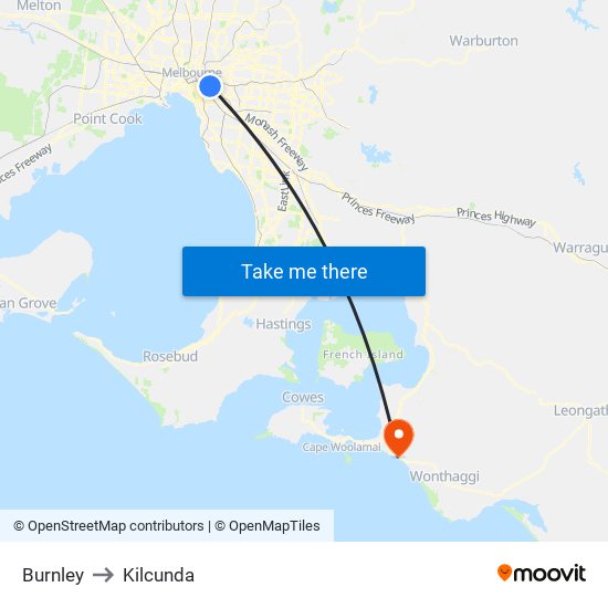 Burnley to Kilcunda map