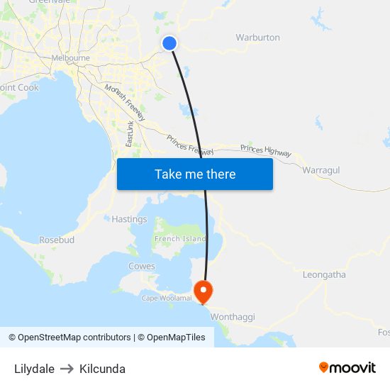 Lilydale to Kilcunda map