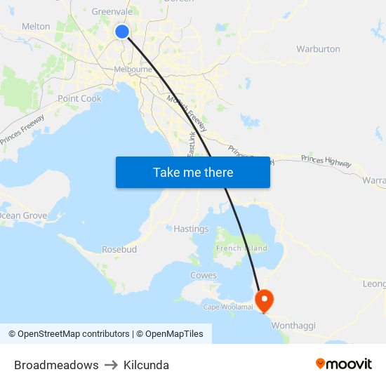 Broadmeadows to Kilcunda map