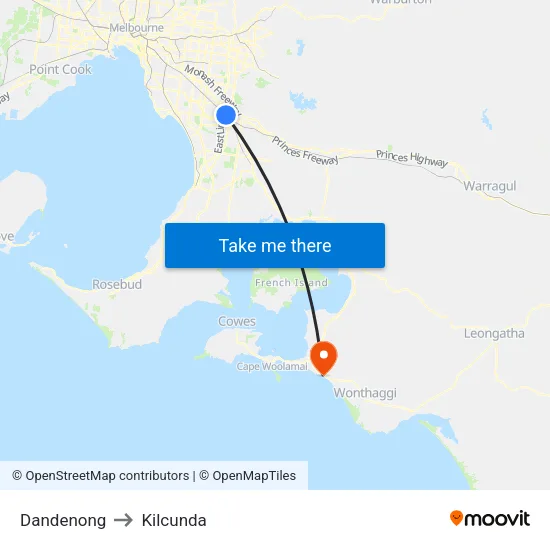 Dandenong to Kilcunda map
