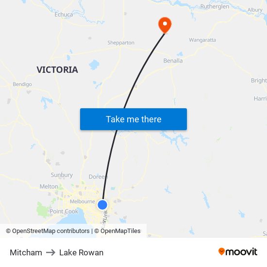 Mitcham to Lake Rowan map