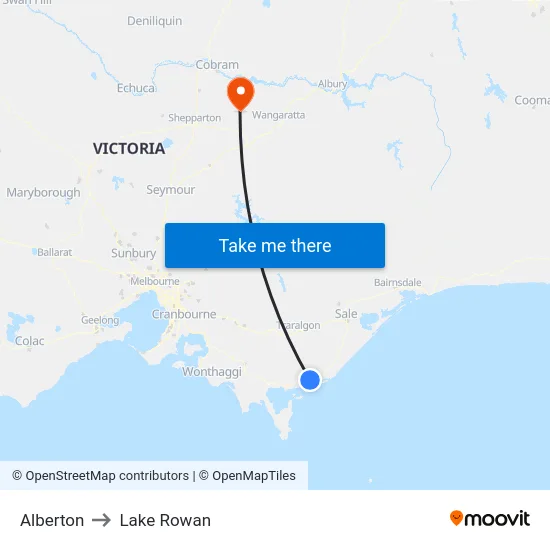 Alberton to Lake Rowan map