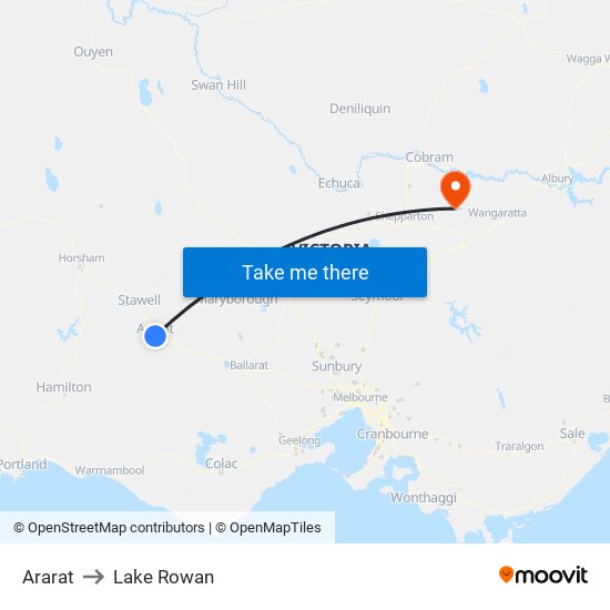 Ararat to Lake Rowan map