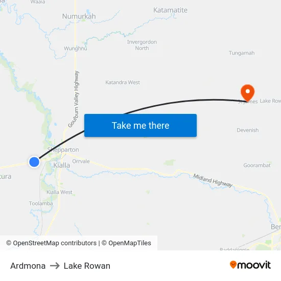 Ardmona to Lake Rowan map