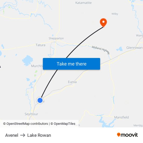 Avenel to Lake Rowan map