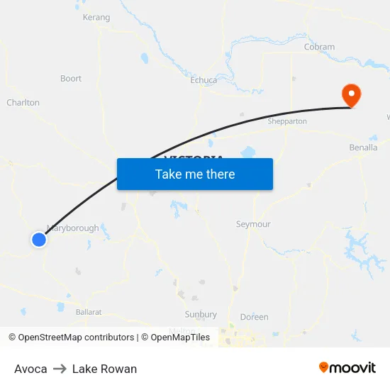Avoca to Lake Rowan map