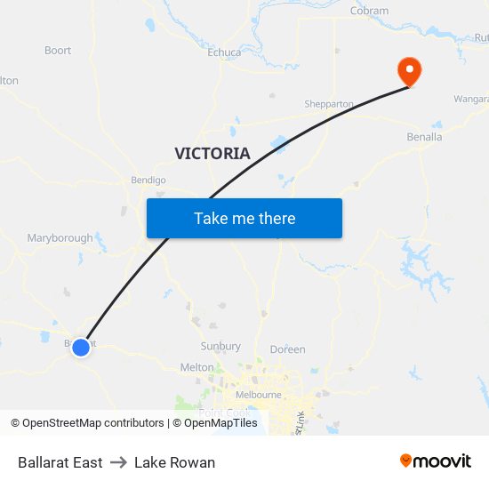 Ballarat East to Lake Rowan map