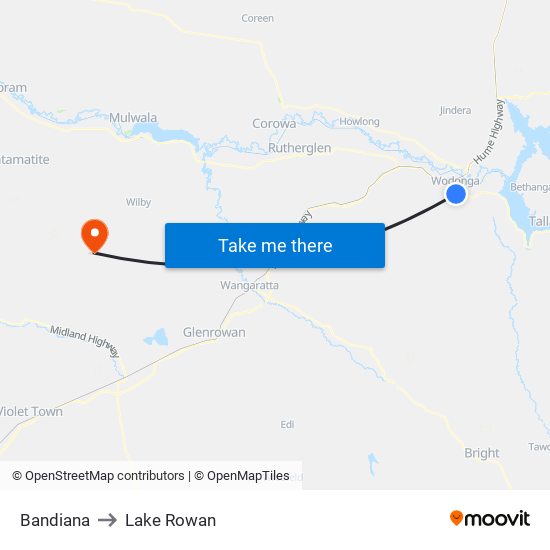 Bandiana to Lake Rowan map