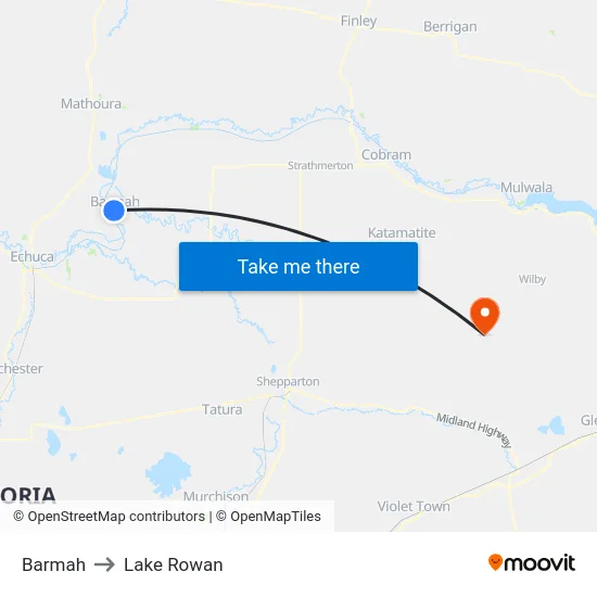 Barmah to Lake Rowan map