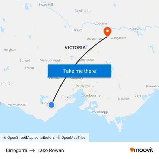 Birregurra to Lake Rowan map