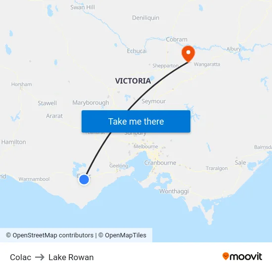 Colac to Lake Rowan map