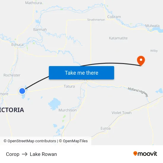 Corop to Lake Rowan map