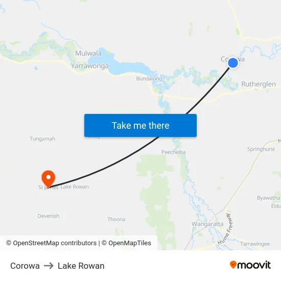 Corowa to Lake Rowan map