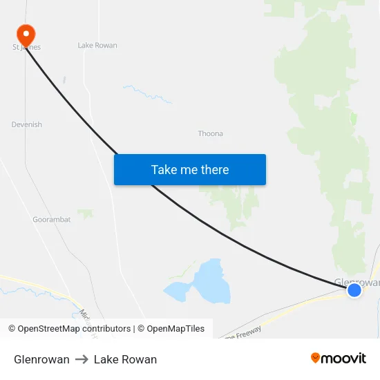 Glenrowan to Lake Rowan map