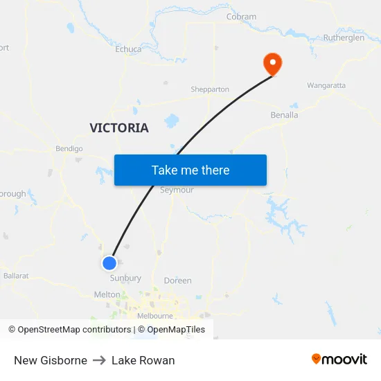 New Gisborne to Lake Rowan map