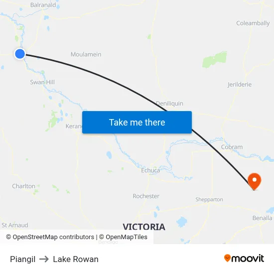 Piangil to Lake Rowan map