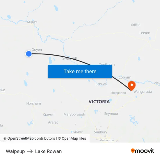 Walpeup to Lake Rowan map