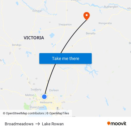 Broadmeadows to Lake Rowan map