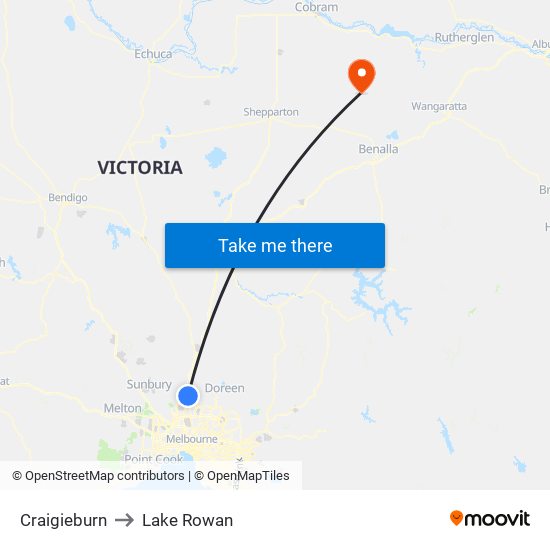 Craigieburn to Lake Rowan map