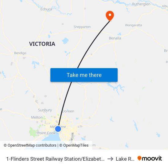 1-Flinders Street Railway Station/Elizabeth St (Melbourne City) to Lake Rowan map