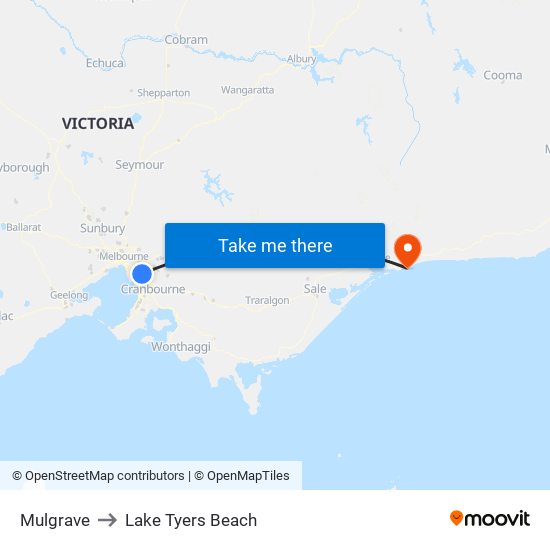 Mulgrave to Lake Tyers Beach map