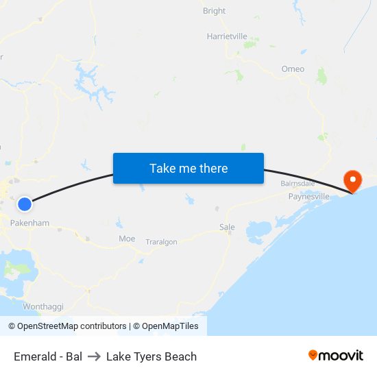 Emerald - Bal to Lake Tyers Beach map