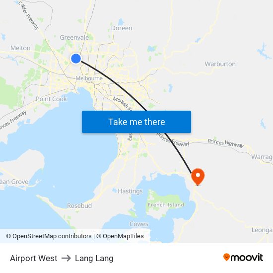 Airport West to Lang Lang map