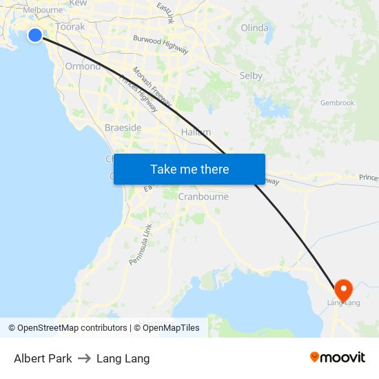 Albert Park to Lang Lang map