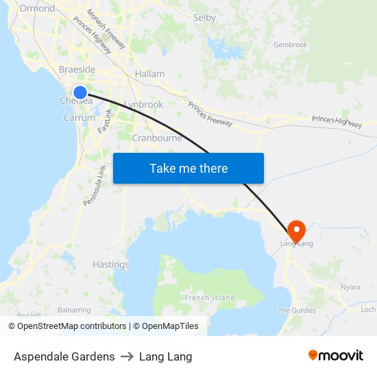 Aspendale Gardens to Lang Lang map