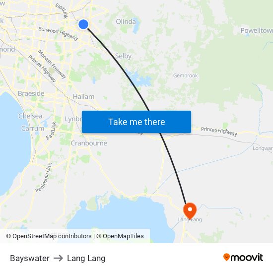 Bayswater to Lang Lang map