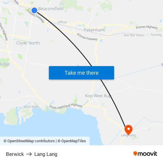 Berwick to Lang Lang map