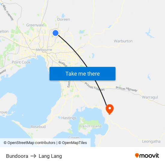 Bundoora to Lang Lang map