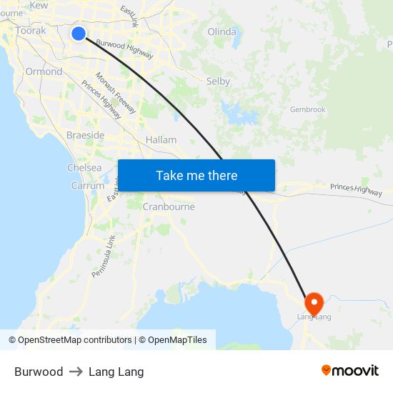 Burwood to Lang Lang map