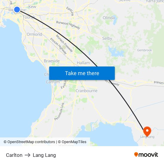 Carlton to Lang Lang map