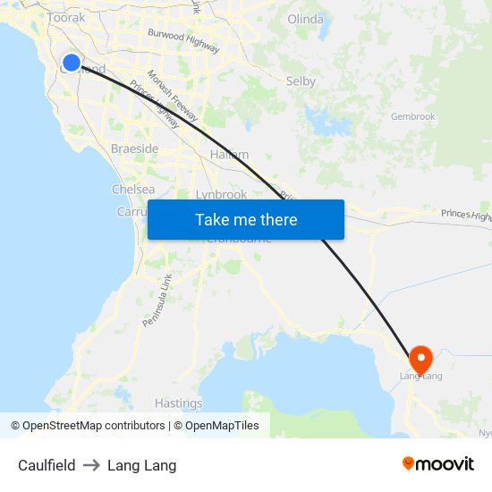 Caulfield to Lang Lang map