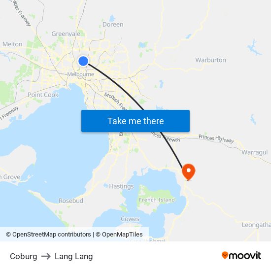 Coburg to Lang Lang map