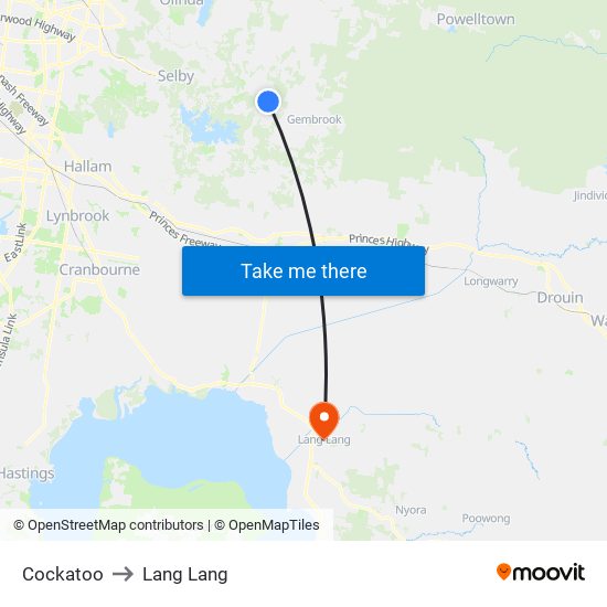 Cockatoo to Lang Lang map