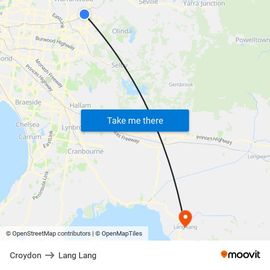 Croydon to Lang Lang map