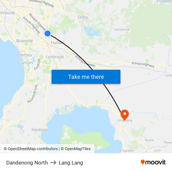 Dandenong North to Lang Lang map