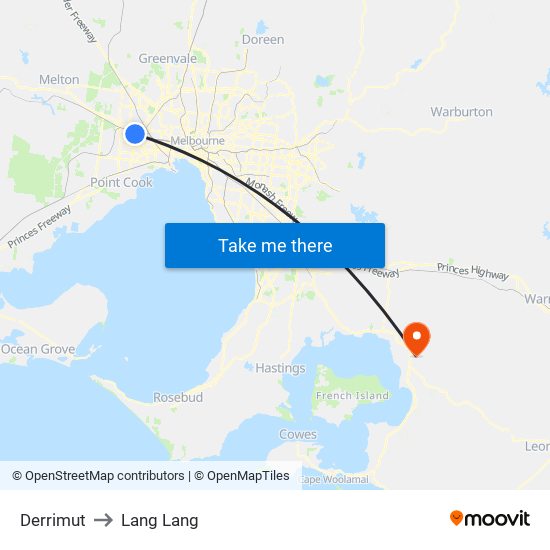 Derrimut to Lang Lang map