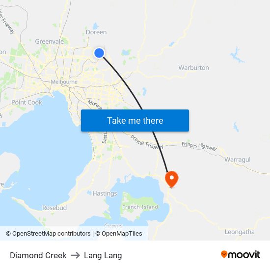 Diamond Creek to Lang Lang map