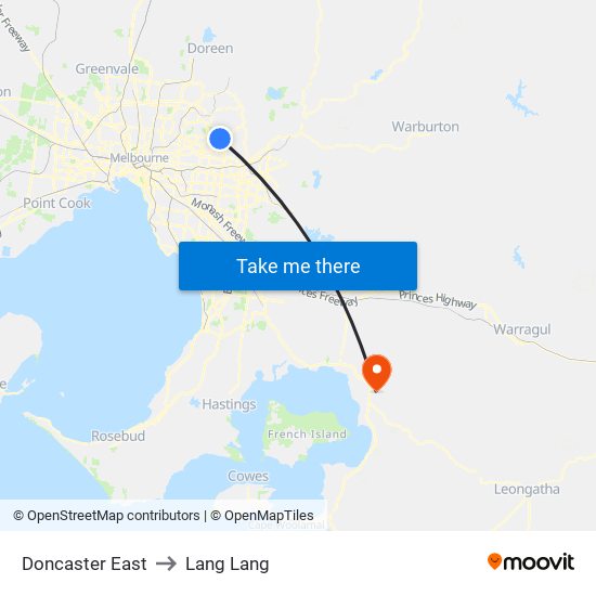 Doncaster East to Lang Lang map