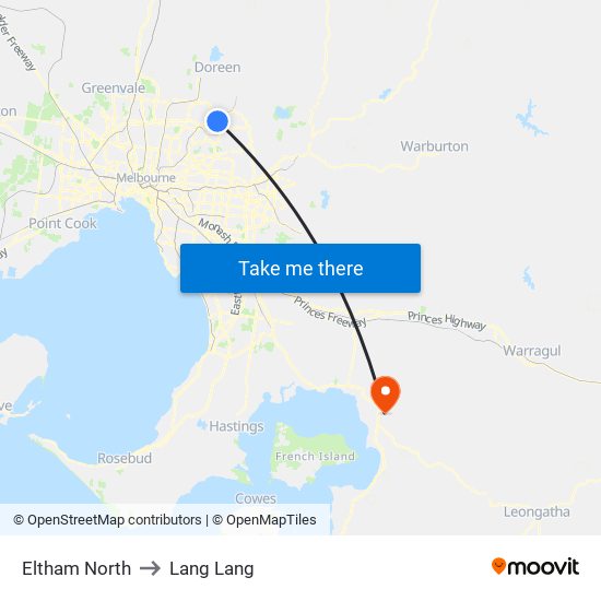 Eltham North to Lang Lang map