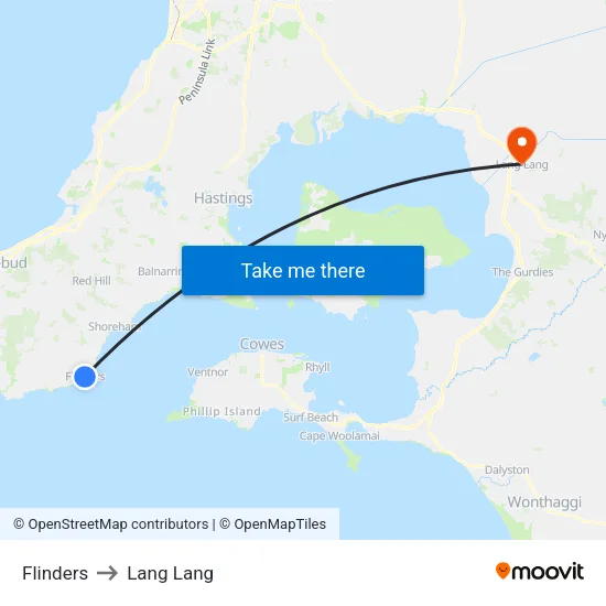 Flinders to Lang Lang map