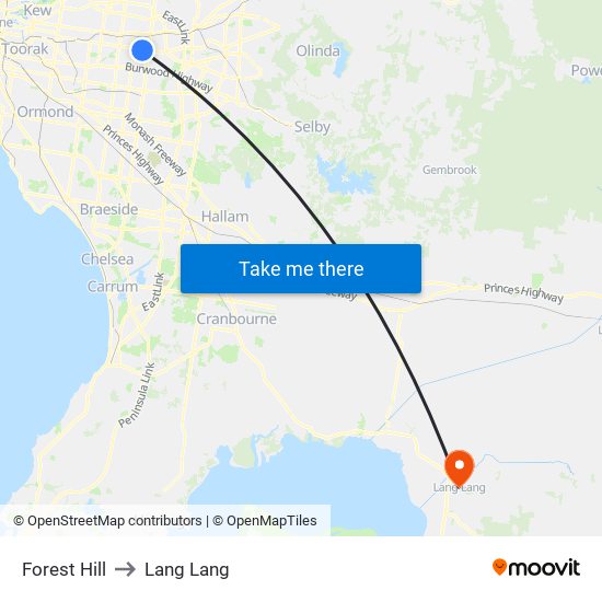 Forest Hill to Lang Lang map