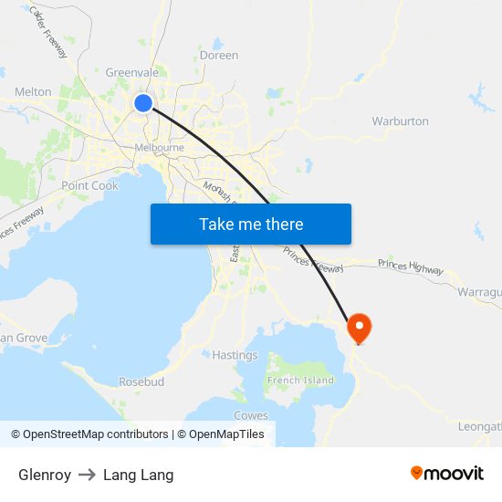 Glenroy to Lang Lang map