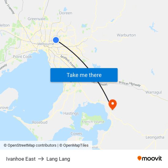 Ivanhoe East to Lang Lang map