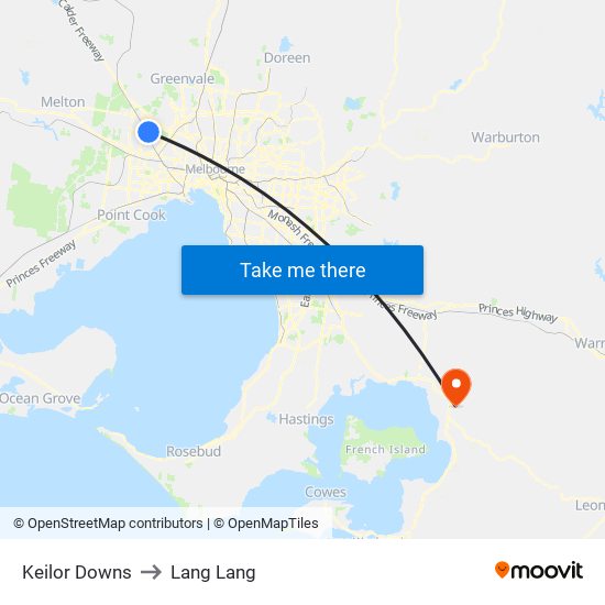 Keilor Downs to Lang Lang map