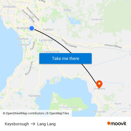 Keysborough to Lang Lang map